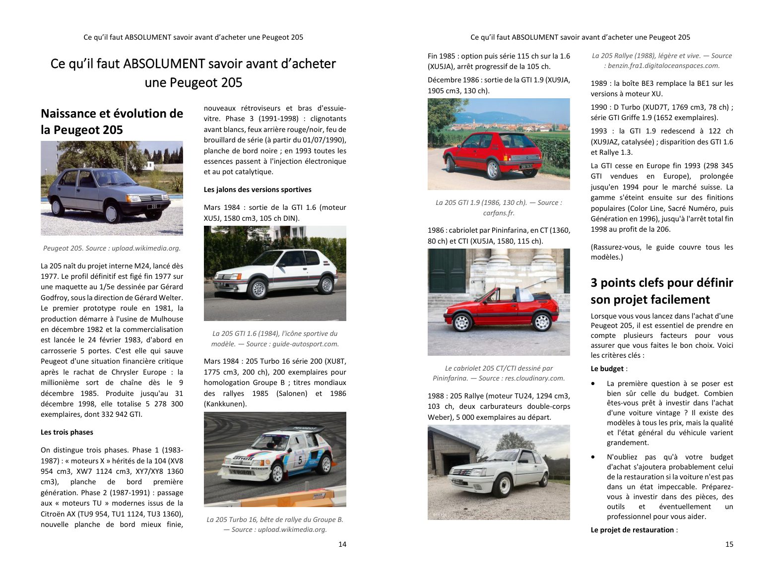 Avant d'acheter : les phases et versions de la 205, les points clefs de votre projet