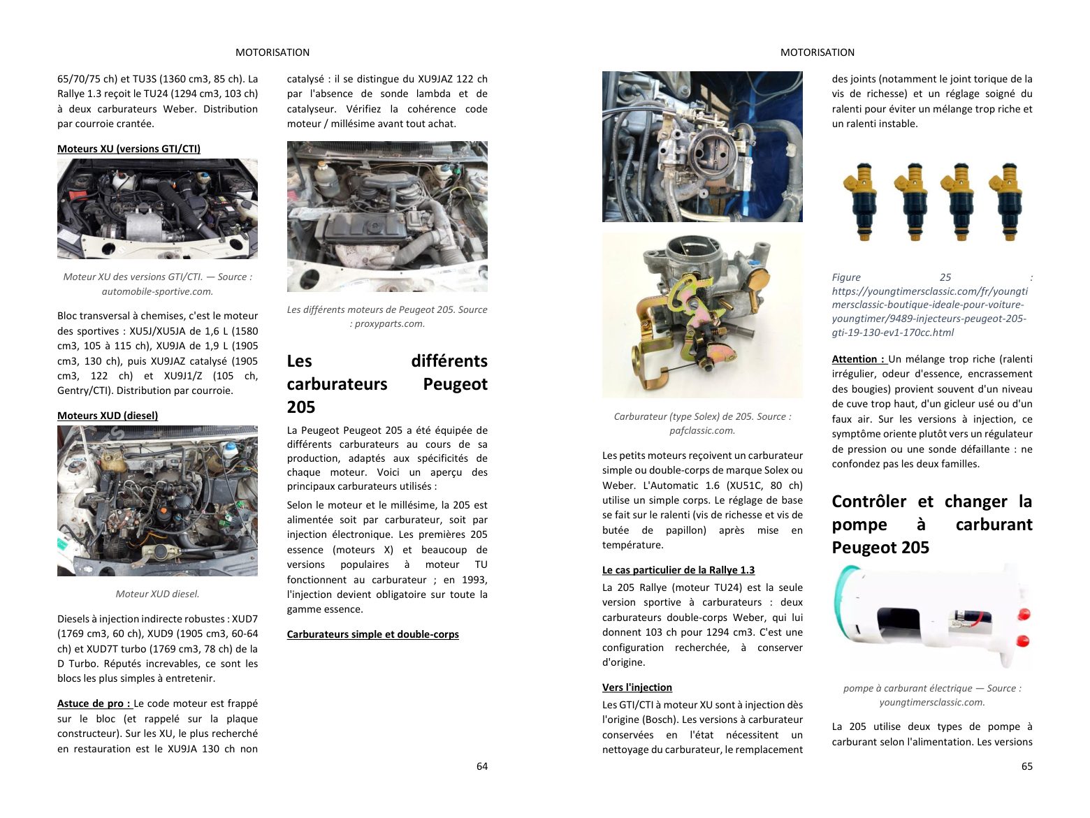 Motorisation : les moteurs et carburateurs de la 205 en photos