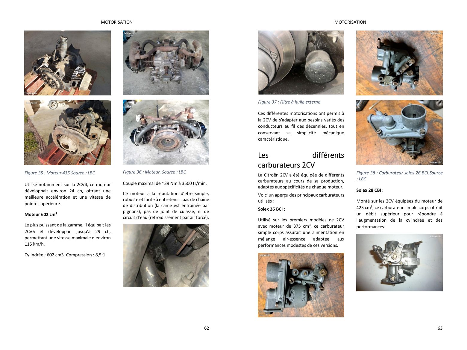 Motorisation : moteurs 435 et 602 cm³, carburateurs en photos