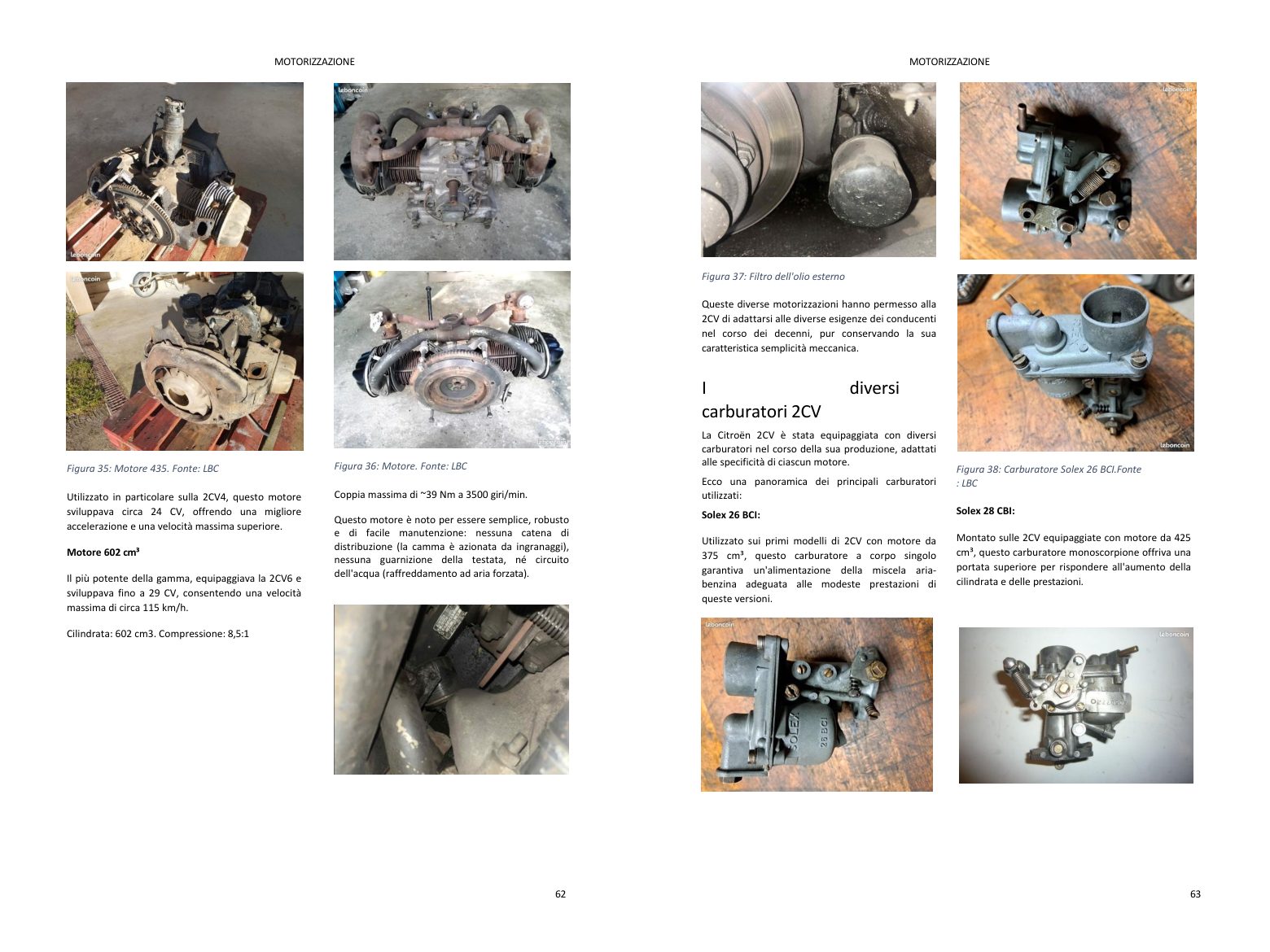 Capitolo motore: doppia pagina ricca di foto, direttamente dal libro