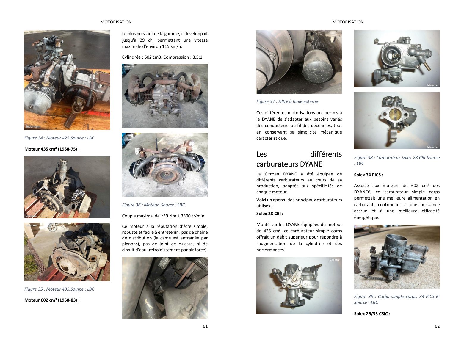 Motorisation : moteurs et carburateurs de la Dyane en photos