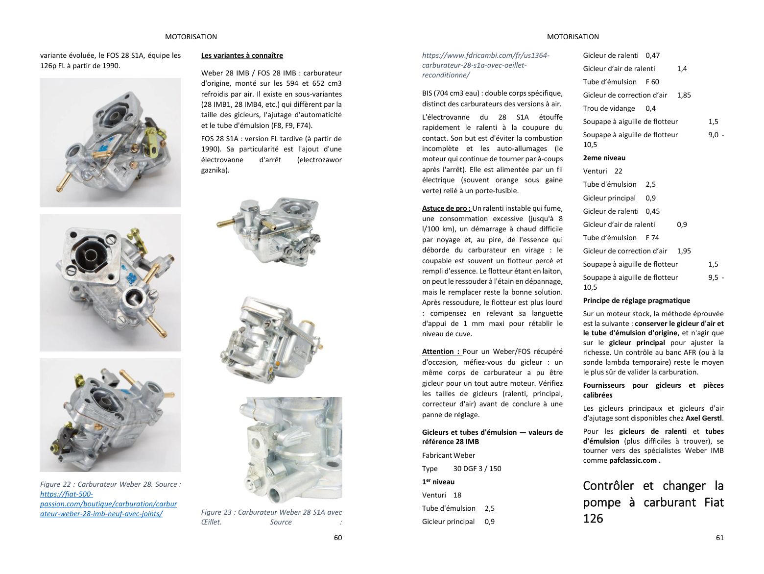 Motorisation : les carburateurs Weber de la 126 en photos