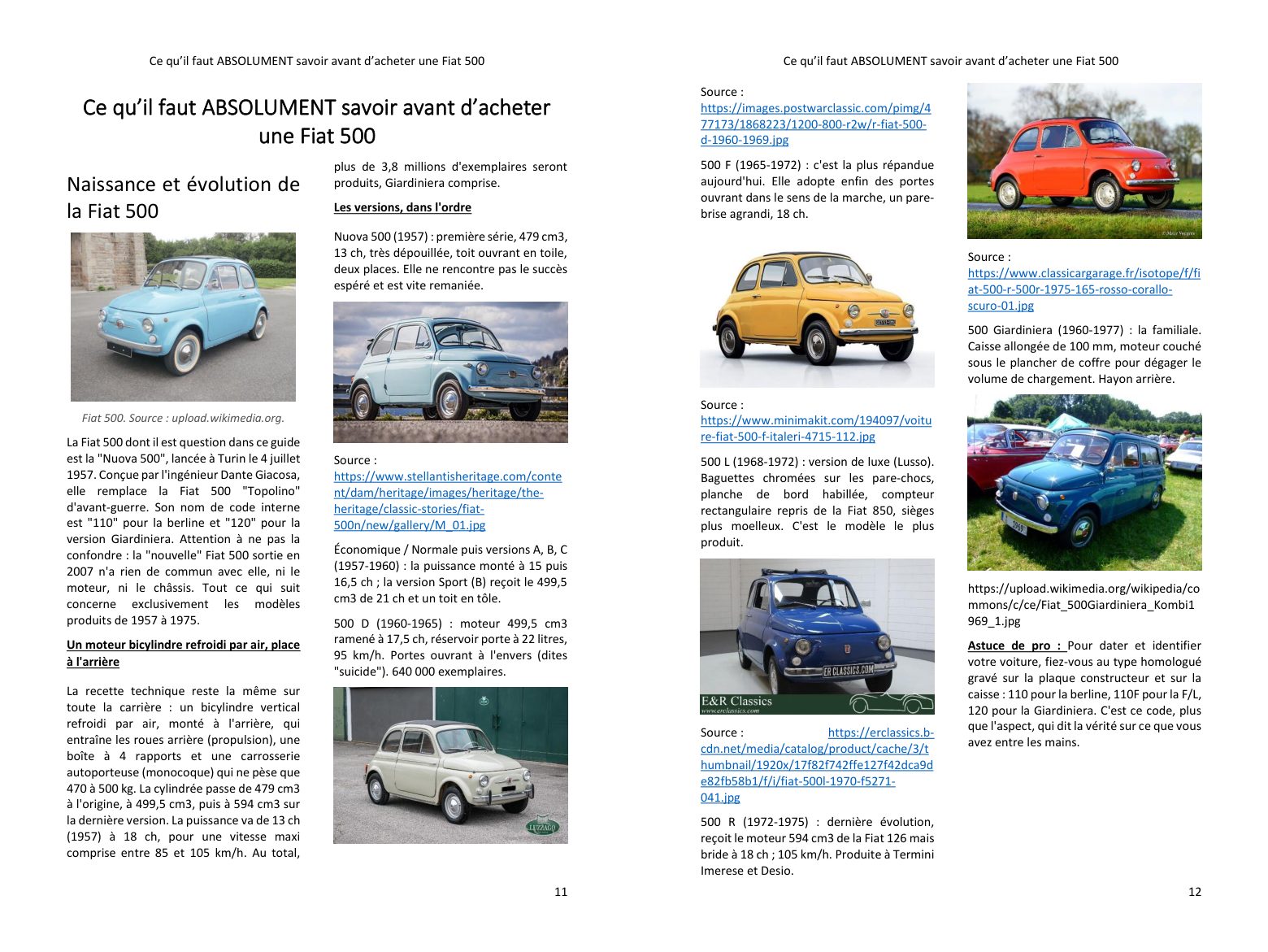 Avant d'acheter : les versions de la Fiat 500 (Nuova, D, F, L, R, Giardiniera) en photos