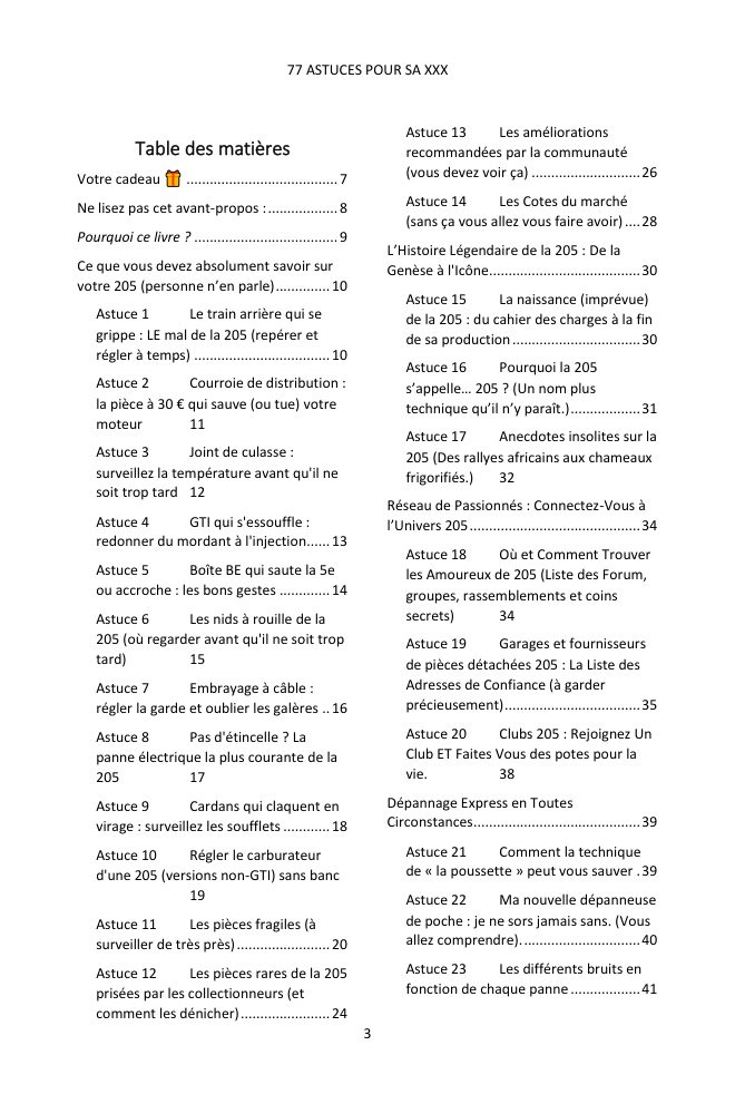Table des matières (1/4) : les 77 astuces couvertes