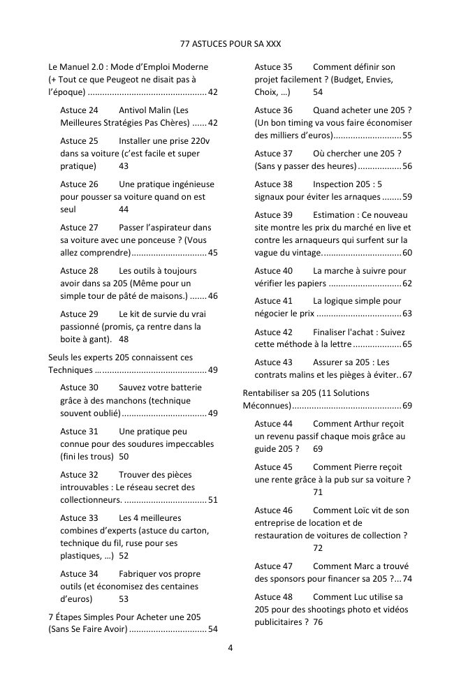 Table des matières (2/4) : les 77 astuces couvertes