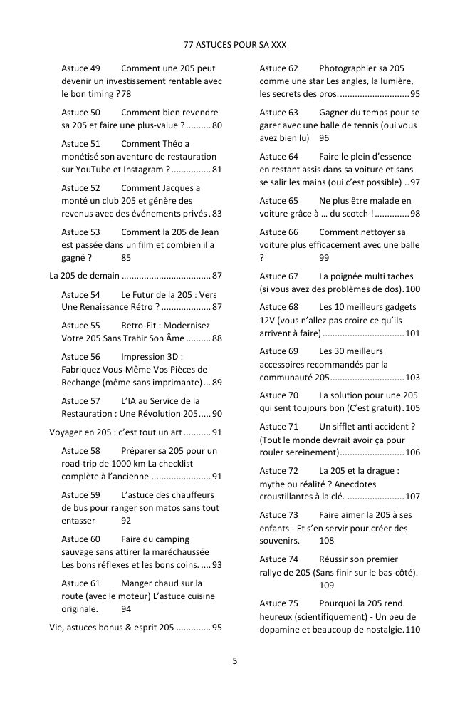 Table des matières (3/4) : les 77 astuces couvertes