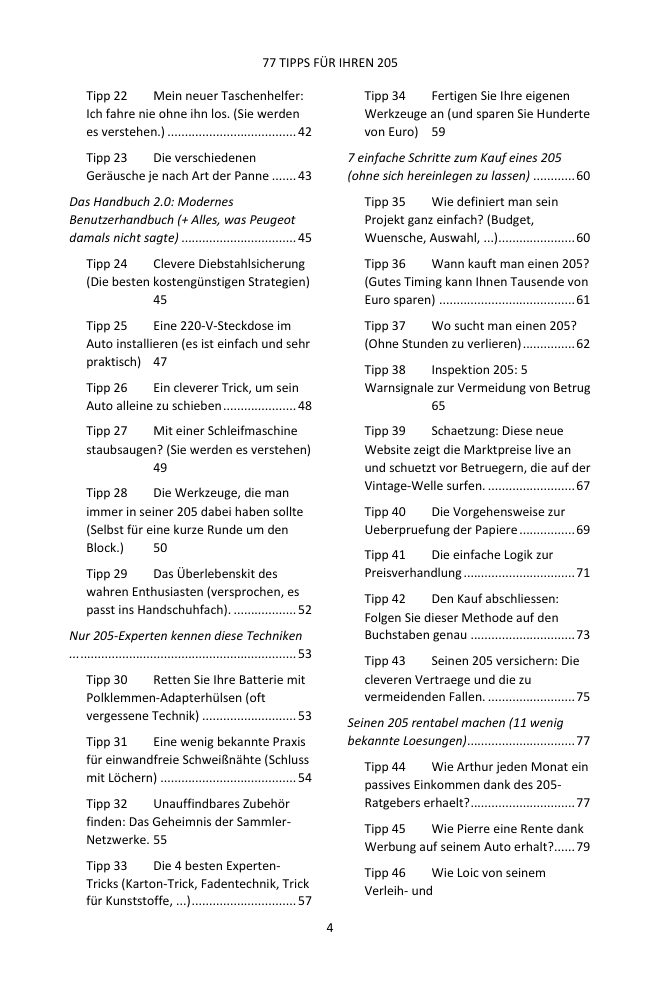 Inhaltsverzeichnis (2/4): die 77 behandelten Tipps