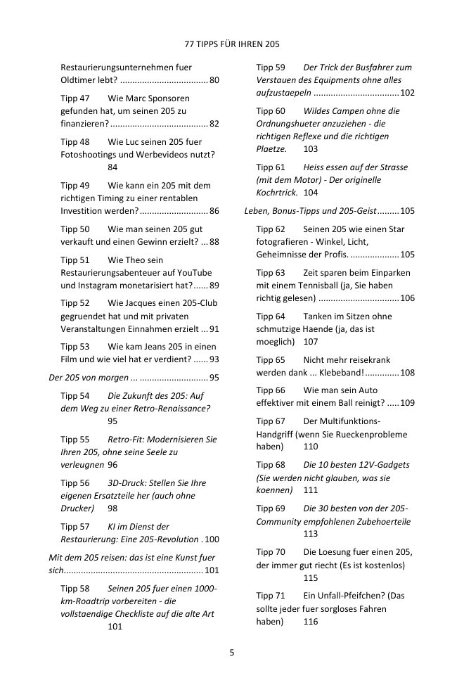 Inhaltsverzeichnis (3/4): die 77 behandelten Tipps