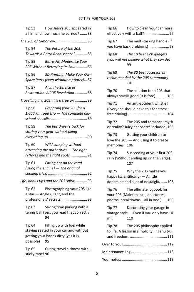 Table of contents (3/3): the 77 tips covered