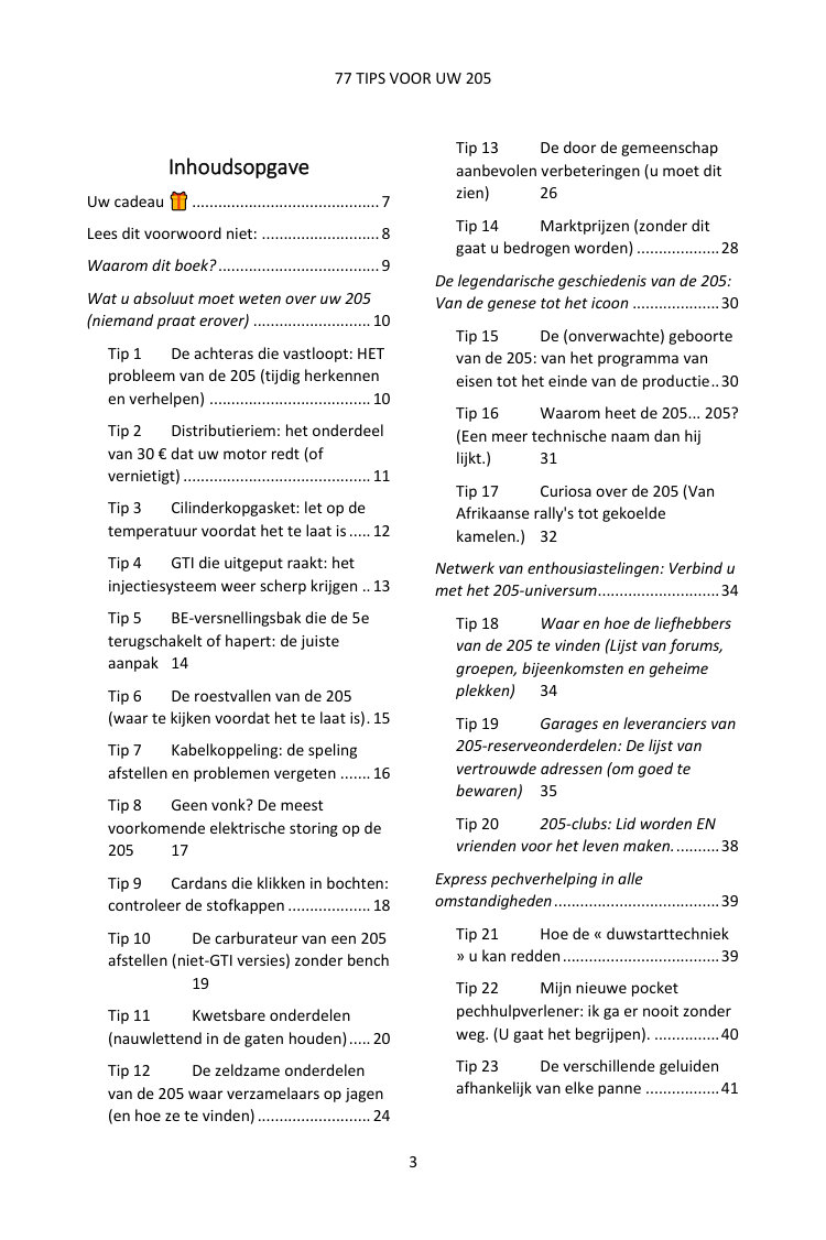 Inhoudsopgave (1/4): de 77 behandelde tips
