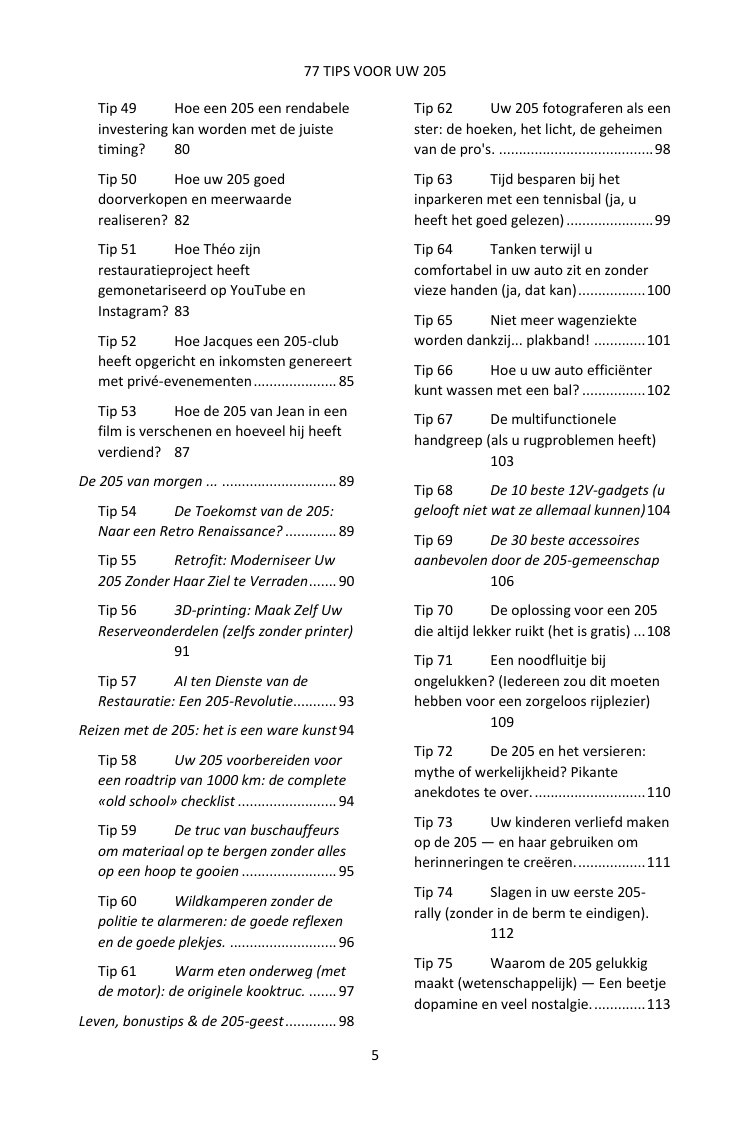 Inhoudsopgave (3/4): de 77 behandelde tips
