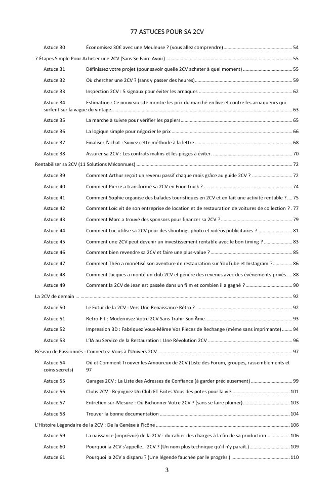 Table des matières (2/3) : les 77 astuces couvertes