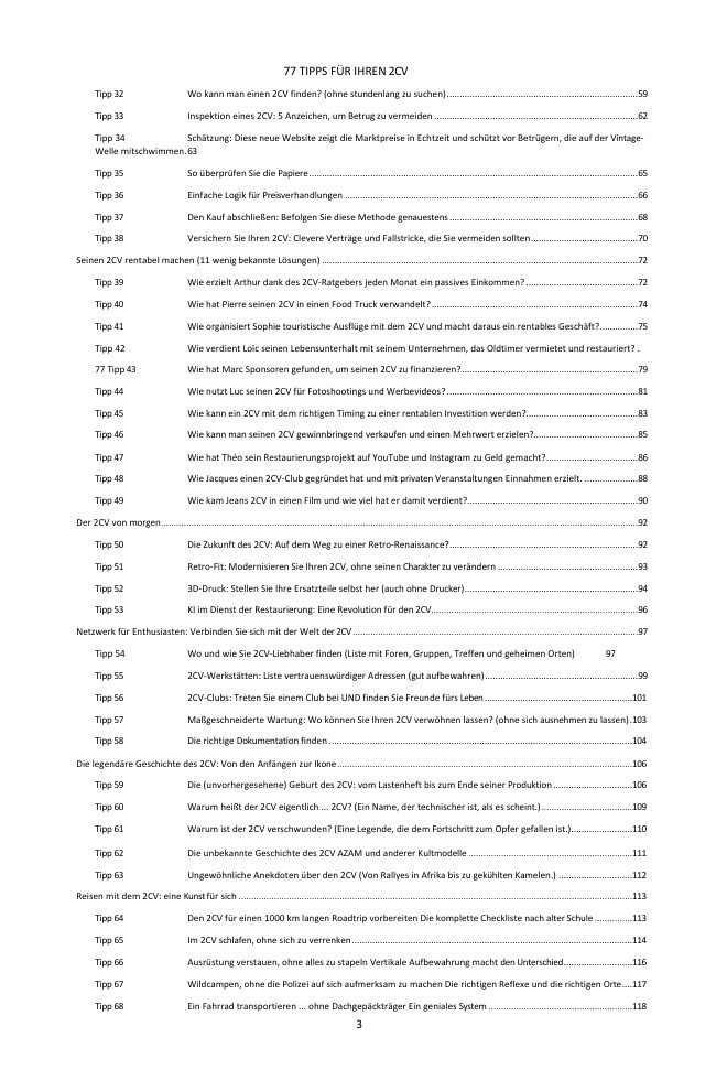 Inhaltsverzeichnis (2/3): die 77 behandelten Tipps