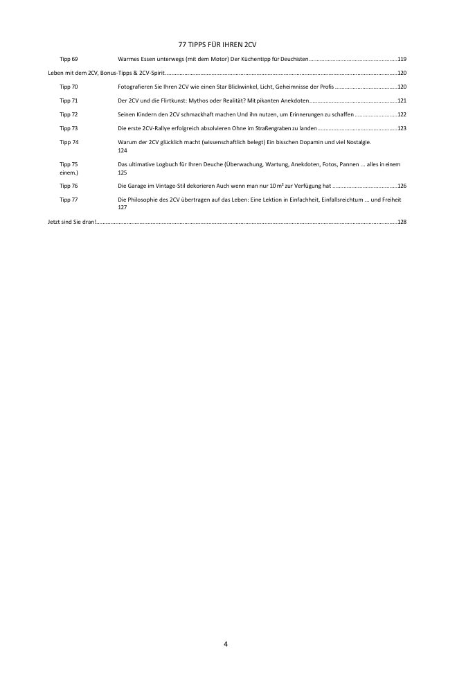 Inhaltsverzeichnis (3/3): die 77 behandelten Tipps