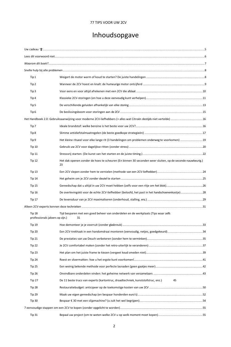 Inhoudsopgave (1/3): de 77 behandelde tips