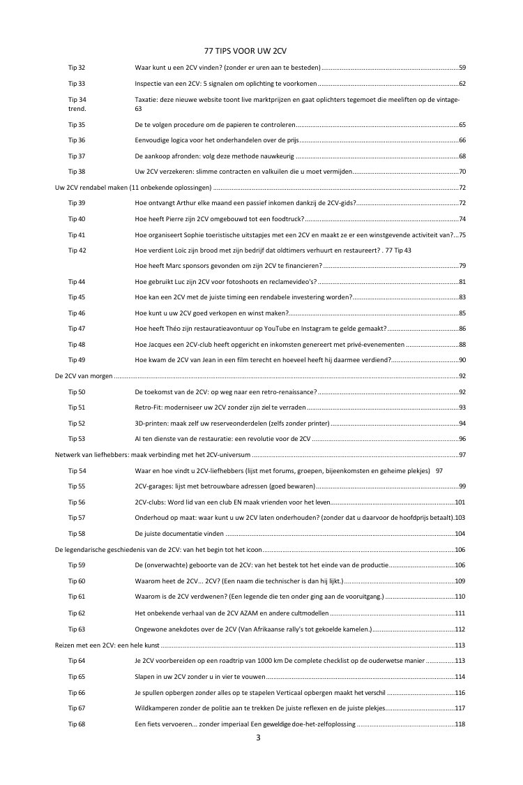 Inhoudsopgave (2/3): de 77 behandelde tips