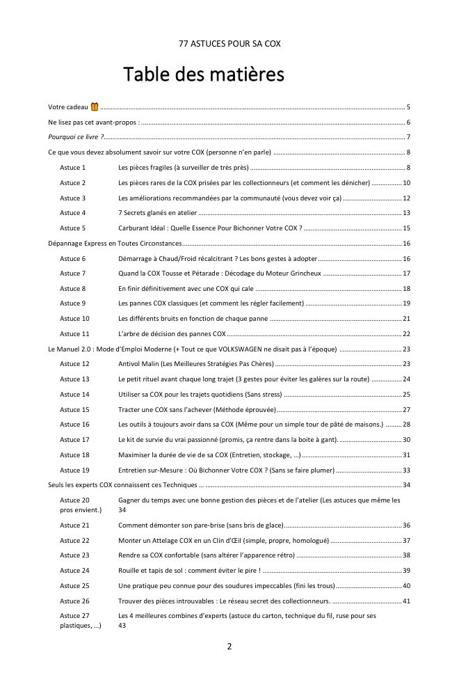 Table des matières (1/3) : les 77 astuces couvertes