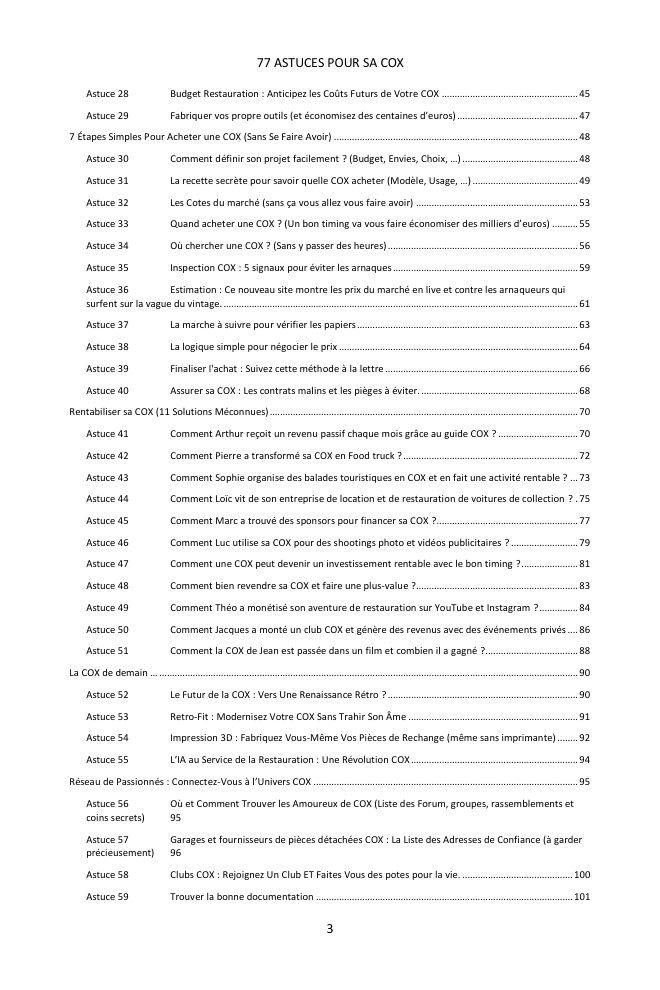 Table des matières (2/3) : les 77 astuces couvertes