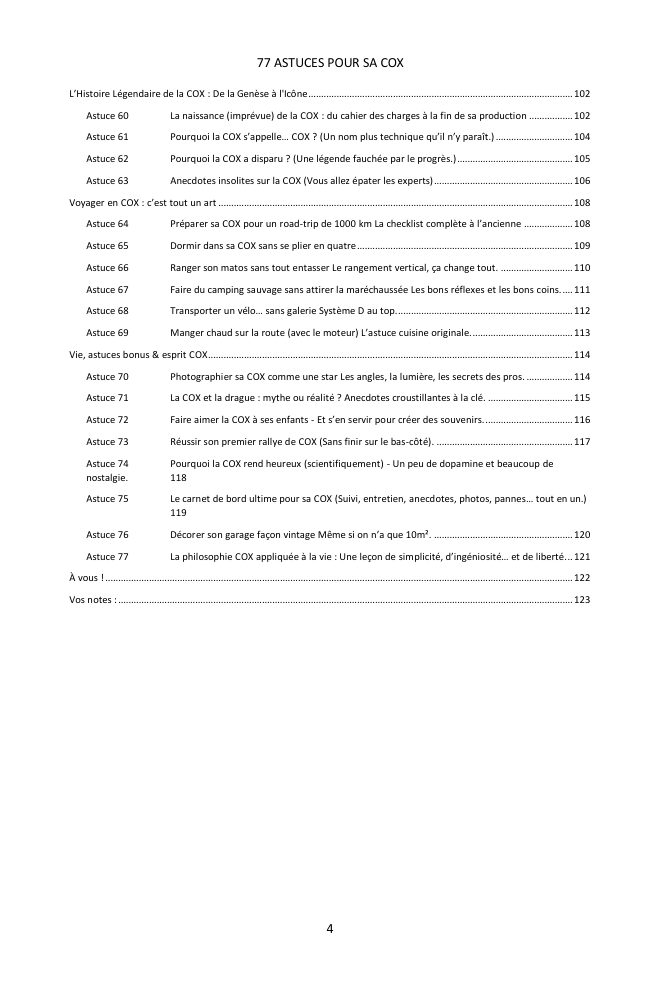 Table des matières (3/3) : les 77 astuces couvertes