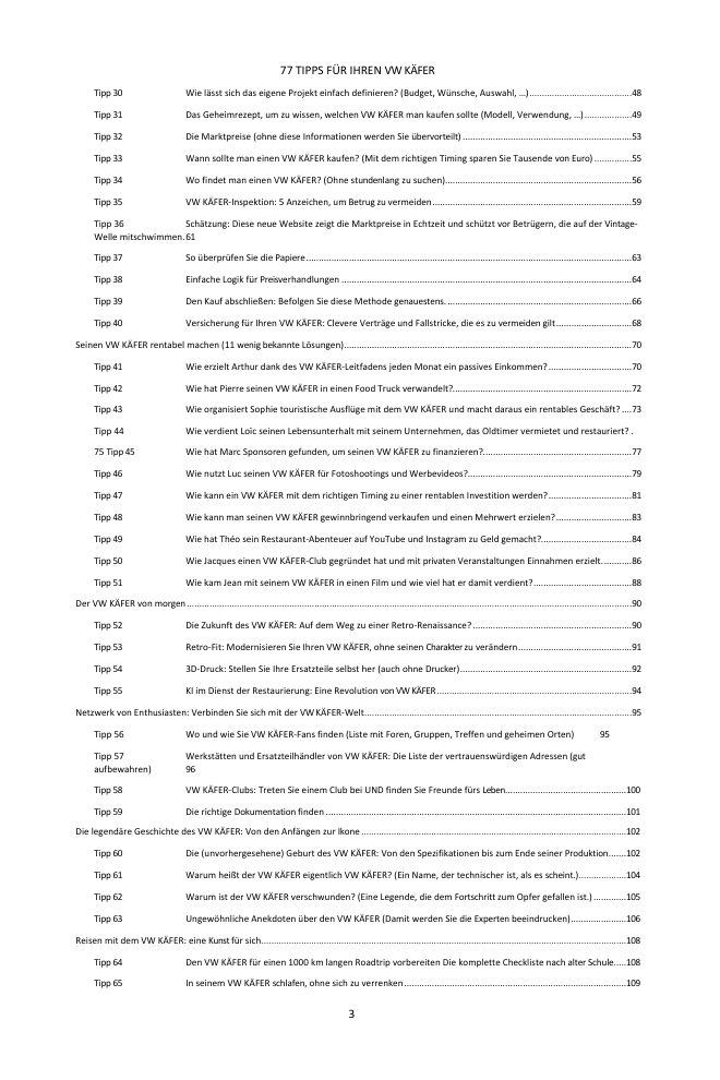 Inhaltsverzeichnis (2/3): die 77 behandelten Tipps
