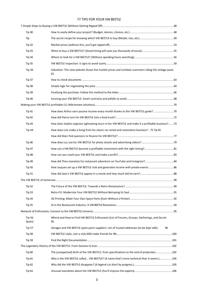 Table of contents (2/3): the 77 tips covered