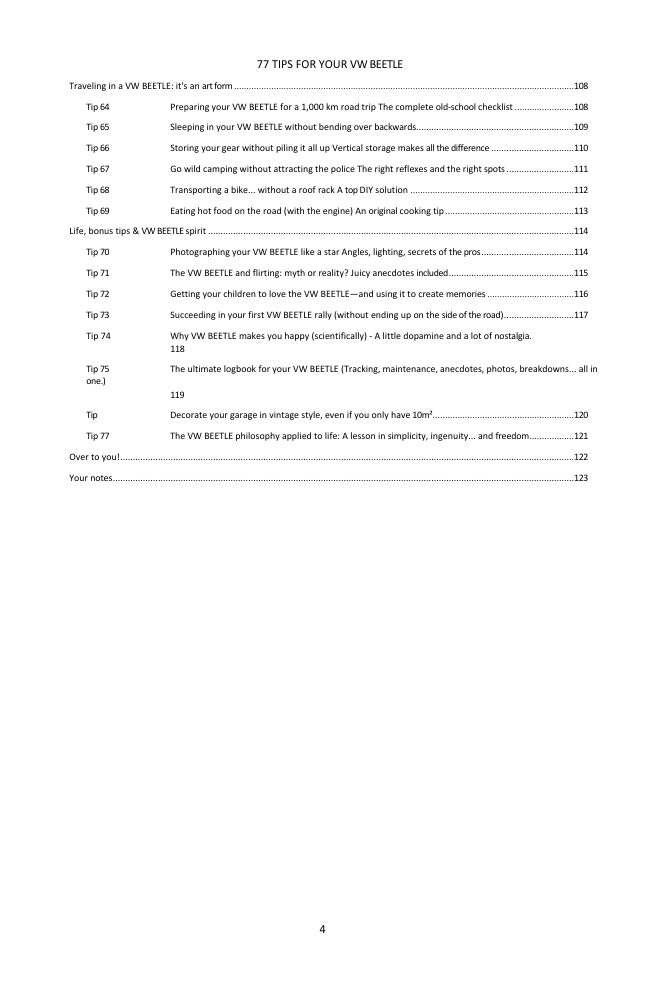 Table of contents (3/3): the 77 tips covered