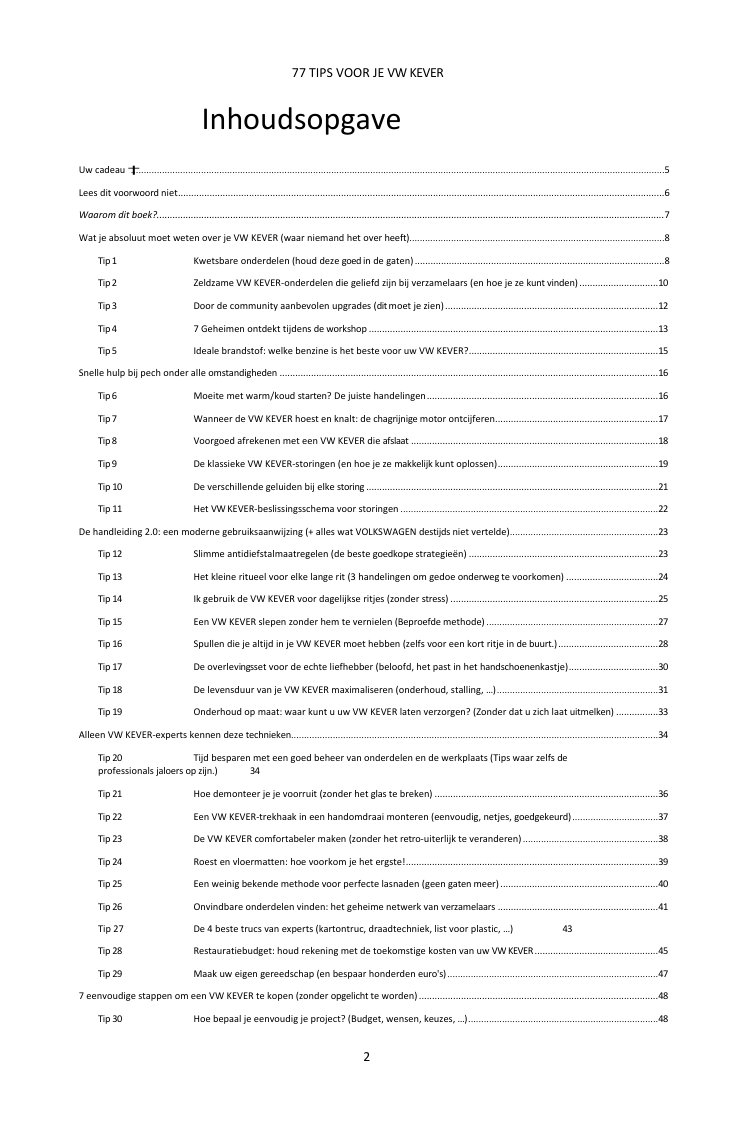 Inhoudsopgave (1/3): de 77 behandelde tips