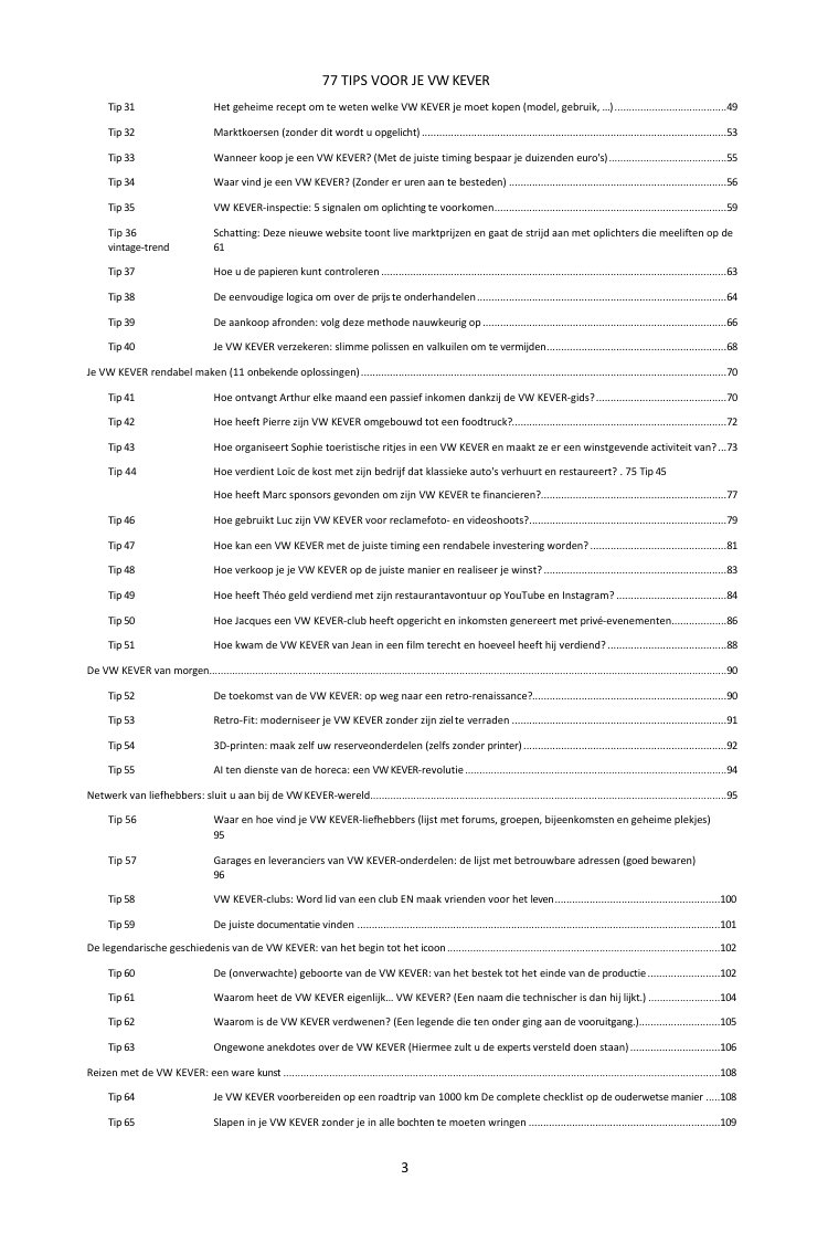 Inhoudsopgave (2/3): de 77 behandelde tips