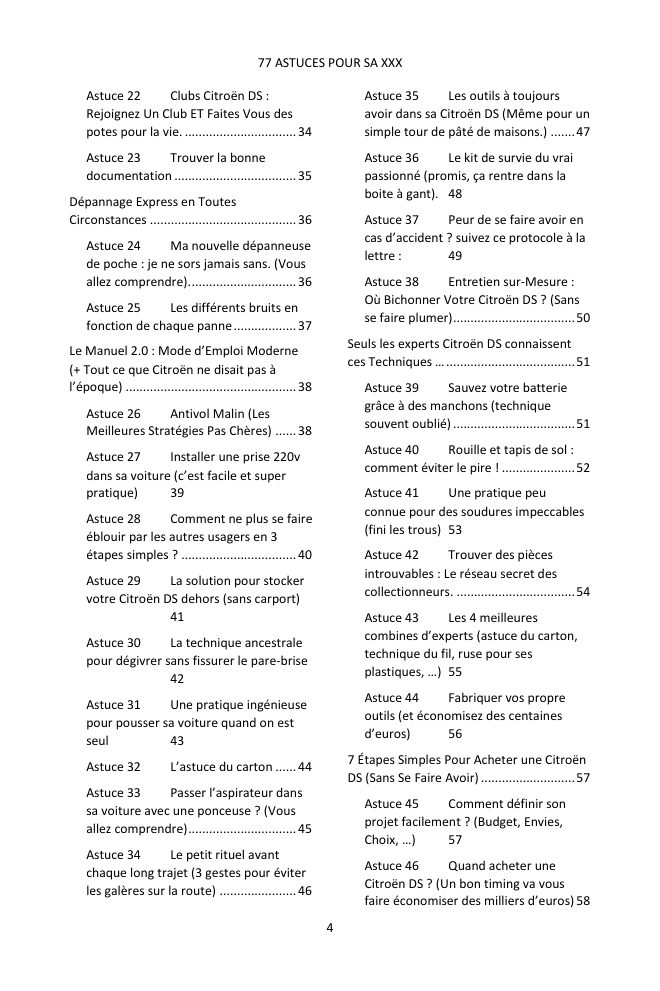 Table des matières (2/4) : les 77 astuces couvertes