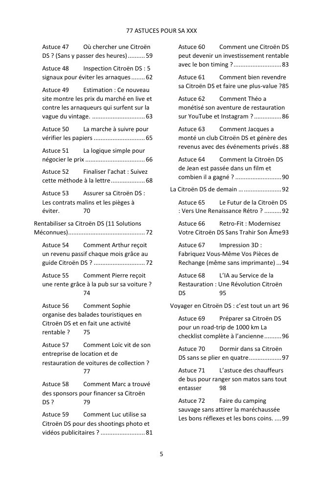 Table des matières (3/4) : les 77 astuces couvertes
