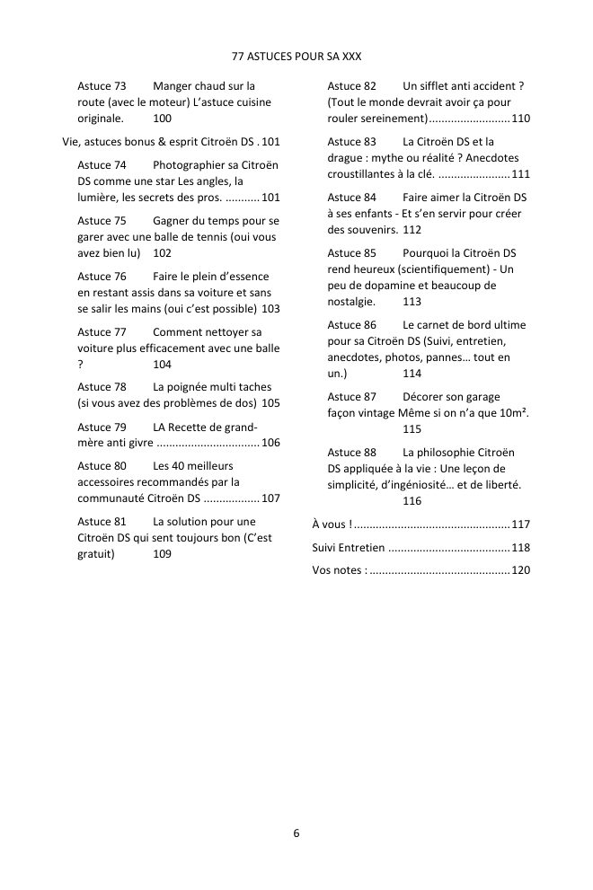 Table des matières (4/4) : les 77 astuces couvertes