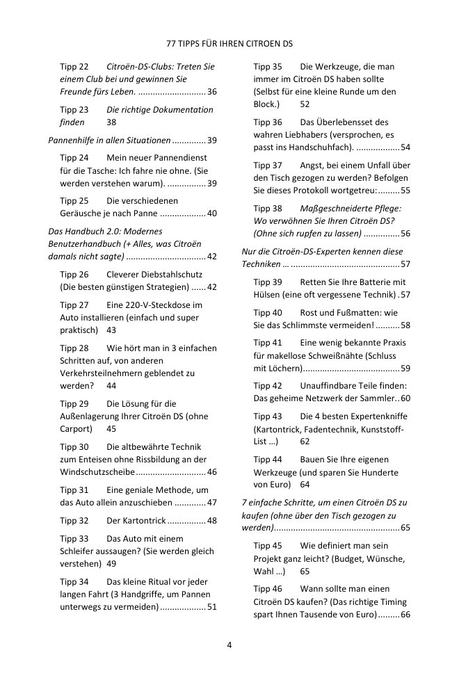 Inhaltsverzeichnis (2/4): die 77 behandelten Tipps