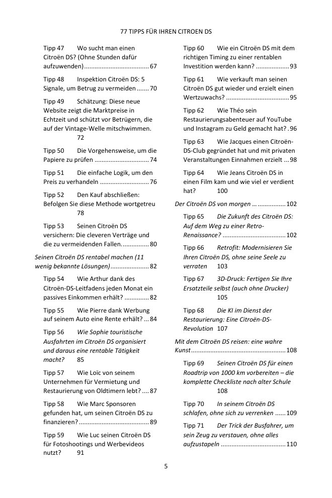 Inhaltsverzeichnis (3/4): die 77 behandelten Tipps