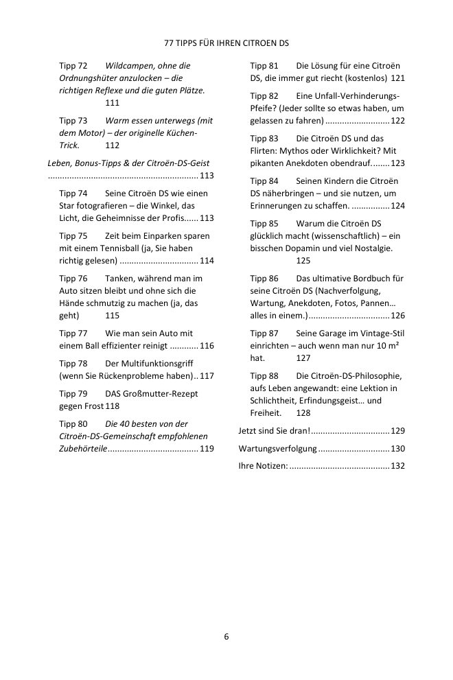 Inhaltsverzeichnis (4/4): die 77 behandelten Tipps