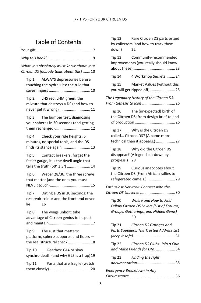 Table of contents (1/4): the 77 tips covered