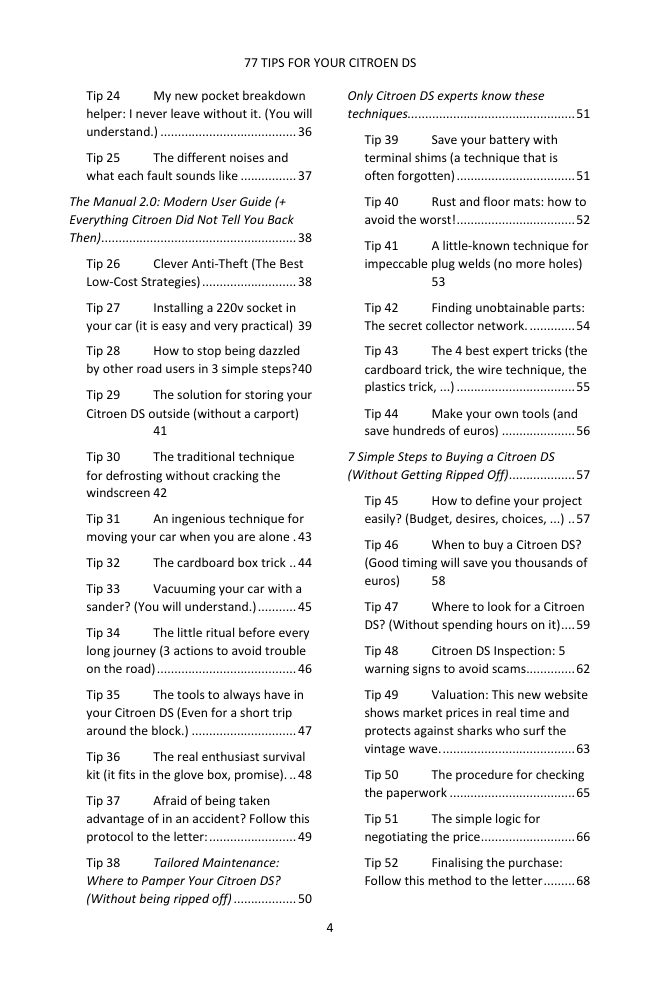Table of contents (2/4): the 77 tips covered