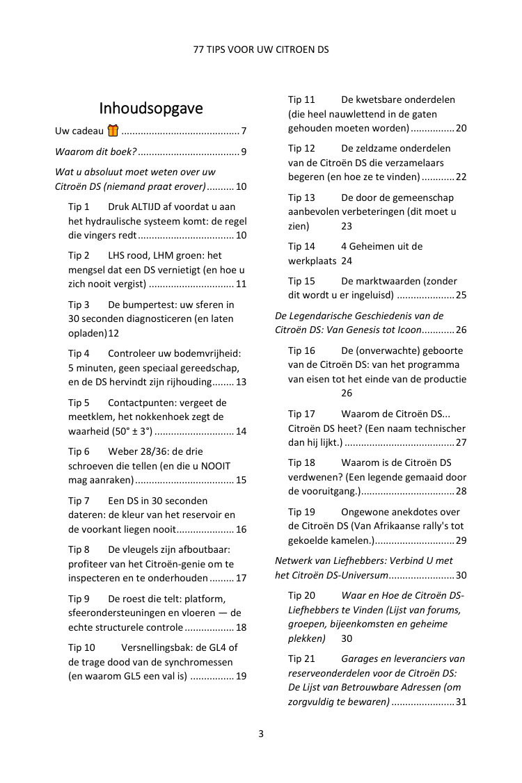 Inhoudsopgave (1/4): de 77 behandelde tips