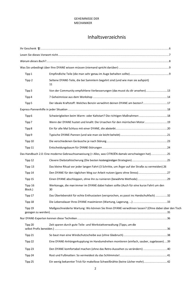 Inhaltsverzeichnis (1/3): die 77 behandelten Tipps