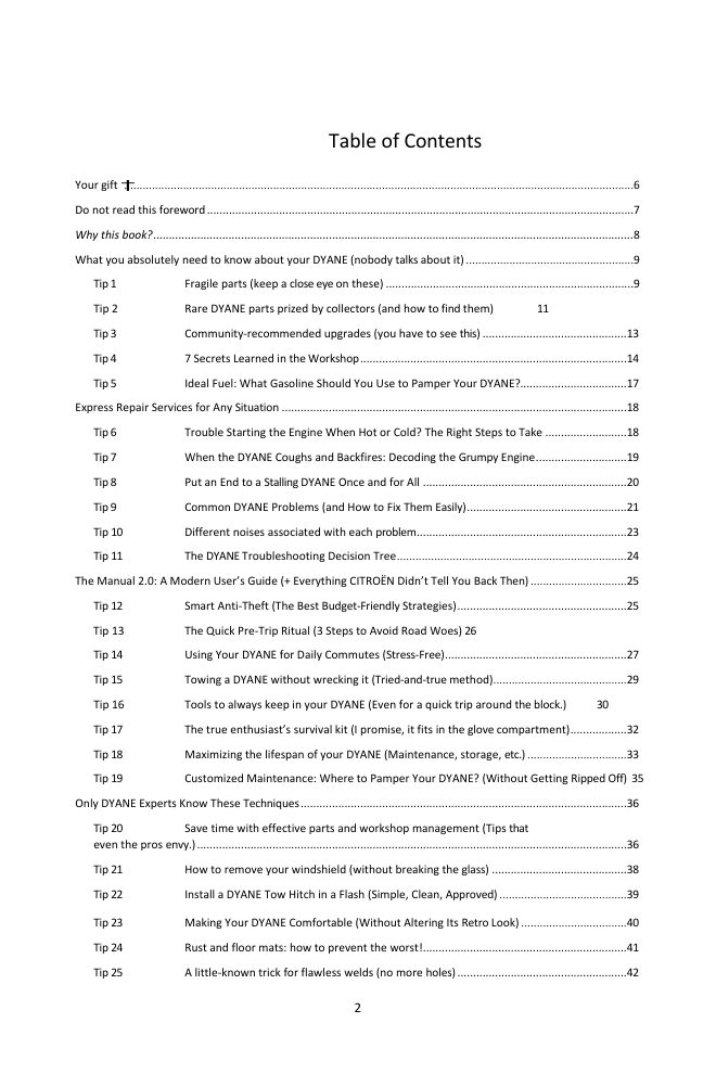 Table of contents (1/3): the 77 tips covered