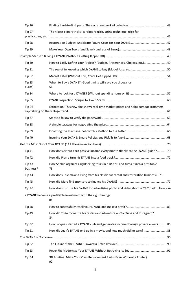 Table of contents (2/3): the 77 tips covered