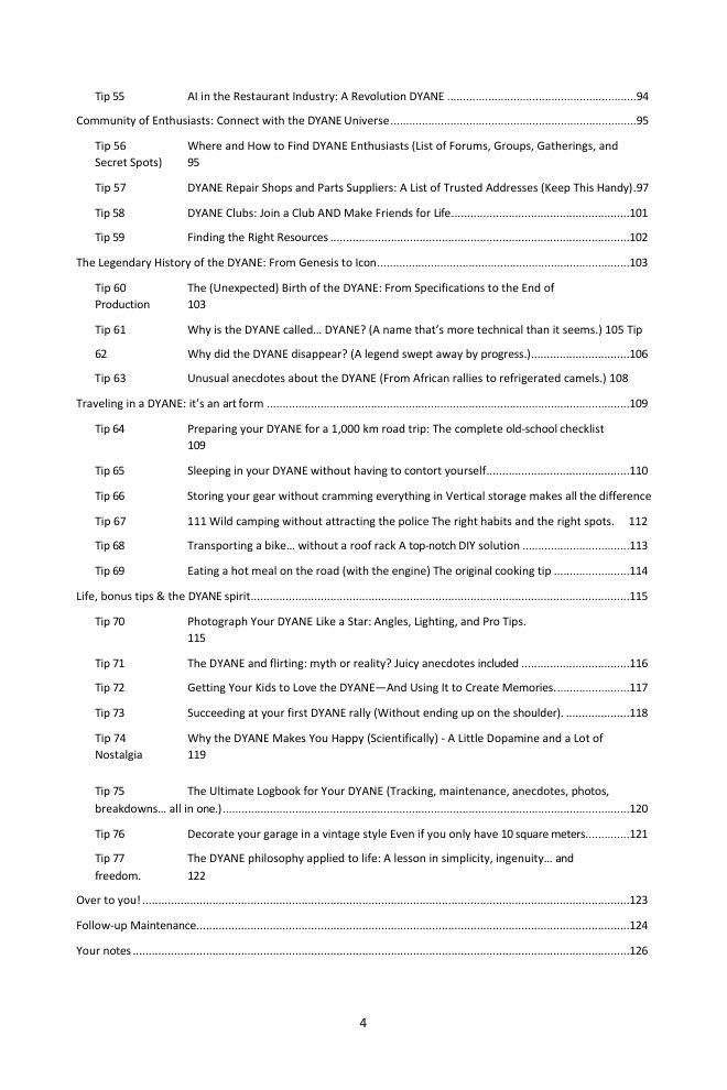 Table of contents (3/3): the 77 tips covered