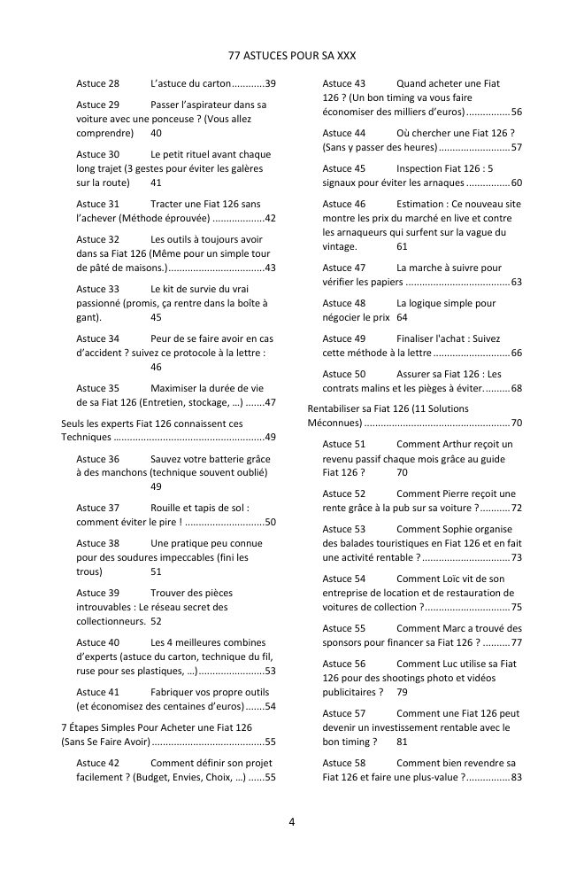Table des matières (2/3) : les 77 astuces couvertes
