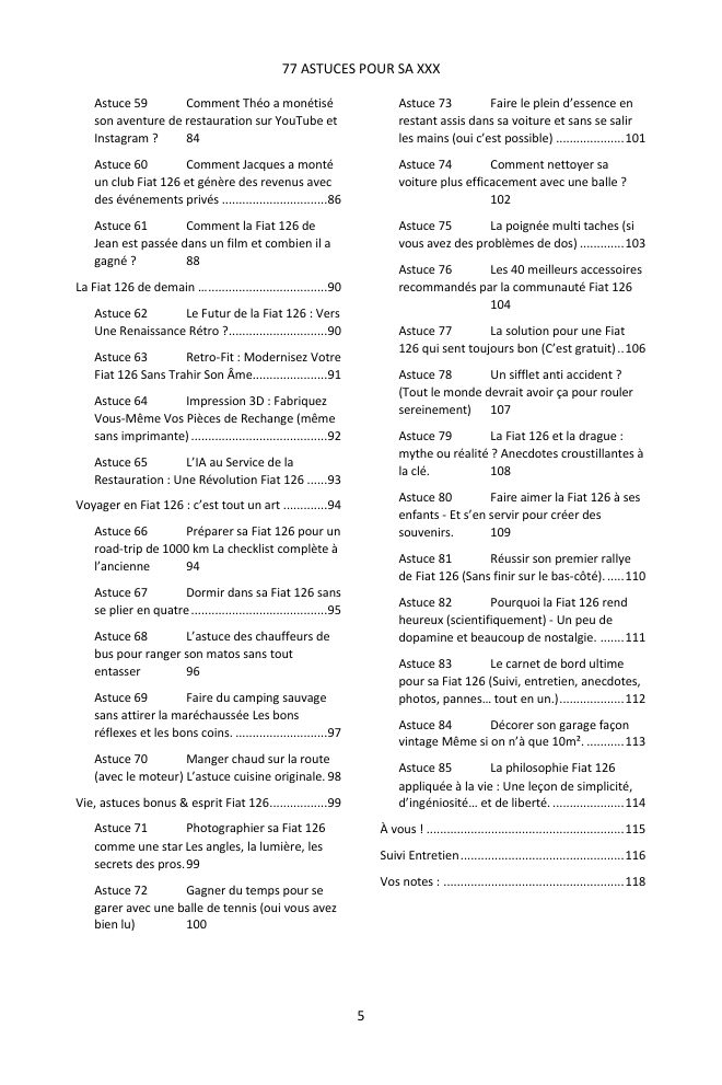 Table des matières (3/3) : les 77 astuces couvertes
