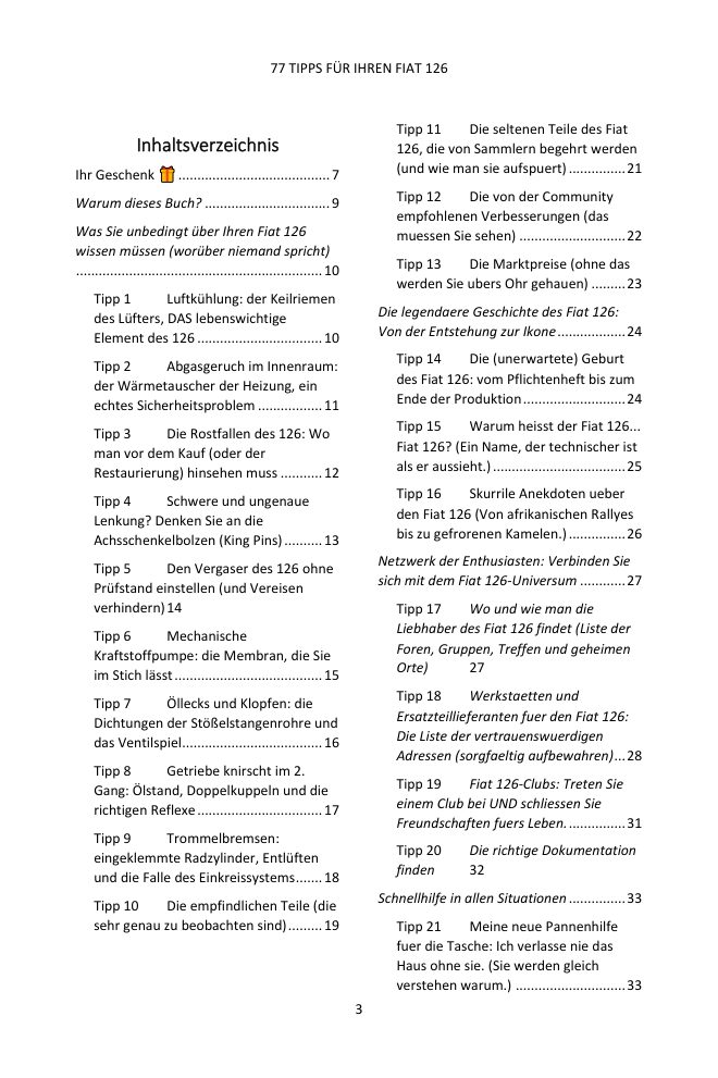 Inhaltsverzeichnis (1/4): die 77 behandelten Tipps