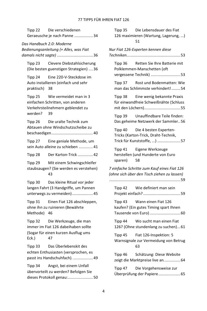 Inhaltsverzeichnis (2/4): die 77 behandelten Tipps