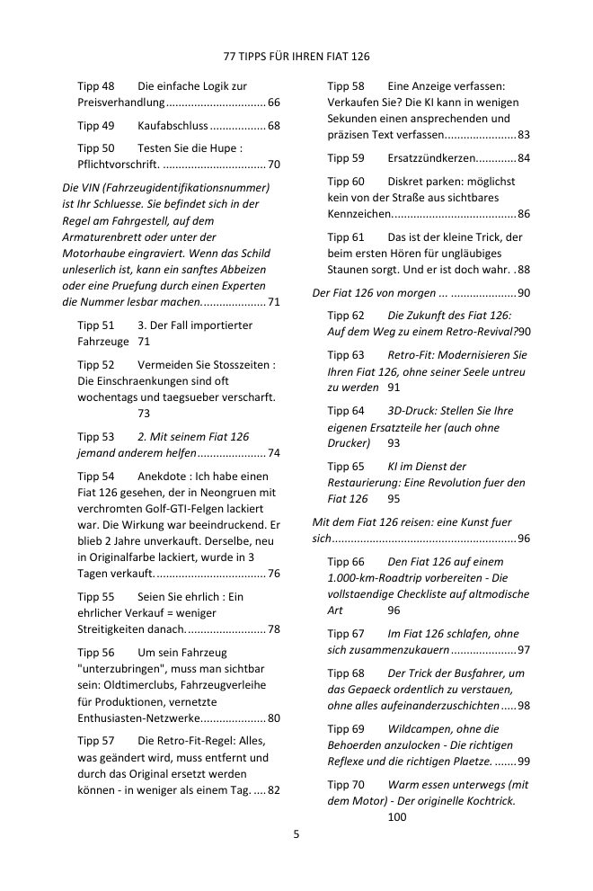 Inhaltsverzeichnis (3/4): die 77 behandelten Tipps