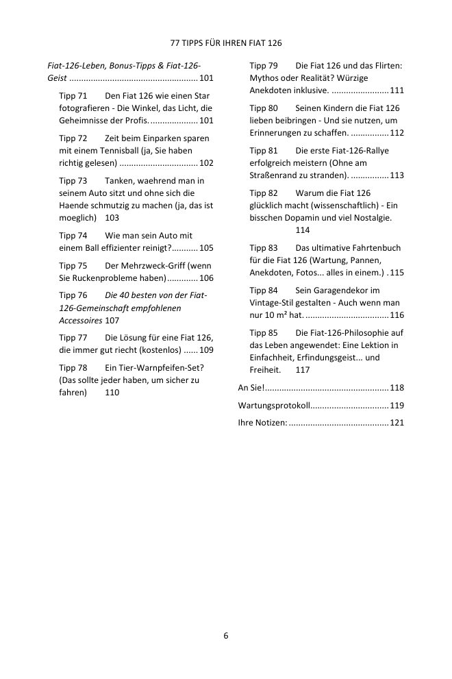 Inhaltsverzeichnis (4/4): die 77 behandelten Tipps