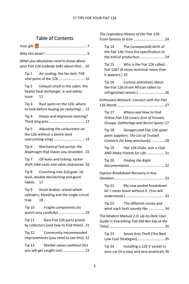 Table of contents (1/4): the 77 tips covered