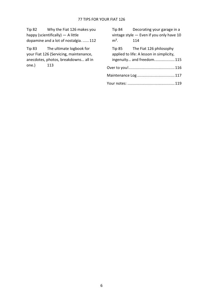 Table of contents (4/4): the 77 tips covered