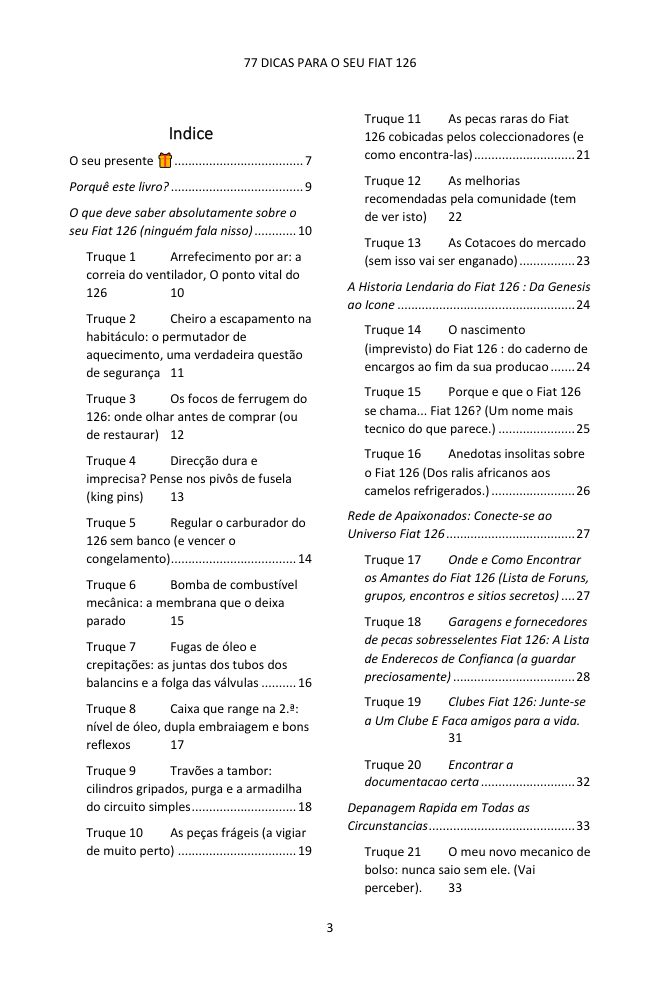 Índice (1/4): as 77 dicas abordadas